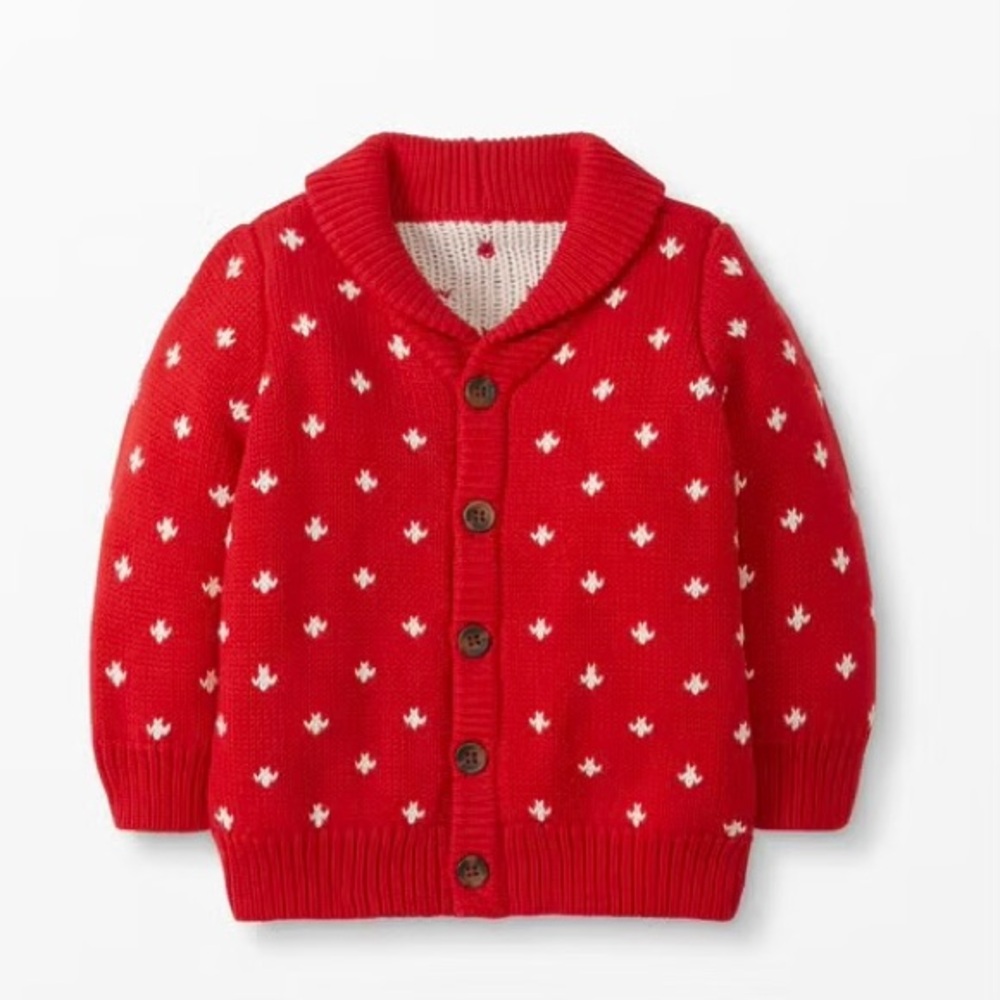 CUTEST Hanna Andersson baby Cotton Winter Celebration Cardigan red 70 6/12m